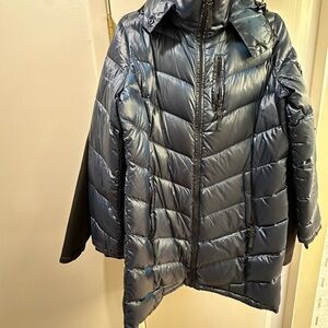 Andrew Marc Women's Shiny Blue Puffer Jacket, Large